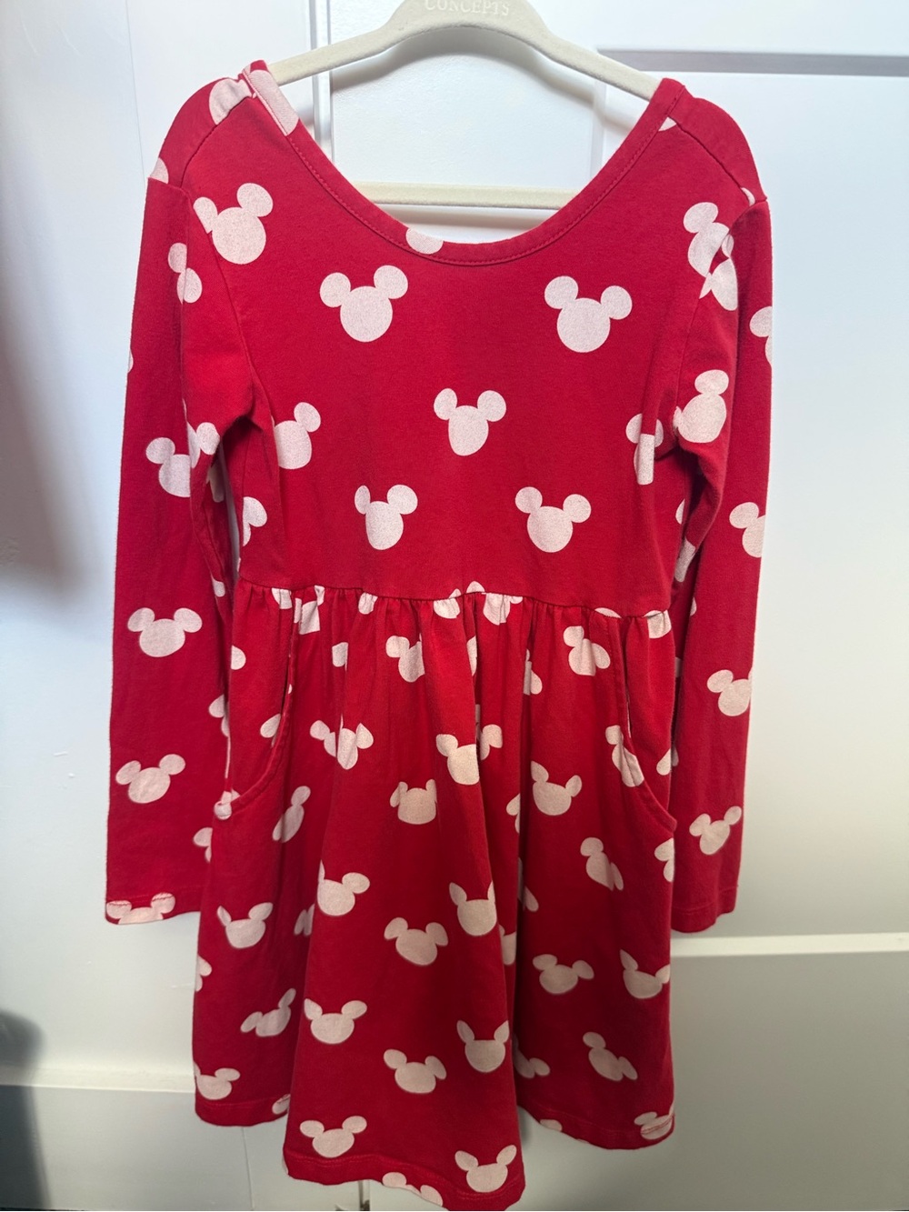 Hannah Anderson x Disney Girls' Red Long-Sleeve Mickey Print Dress-5
